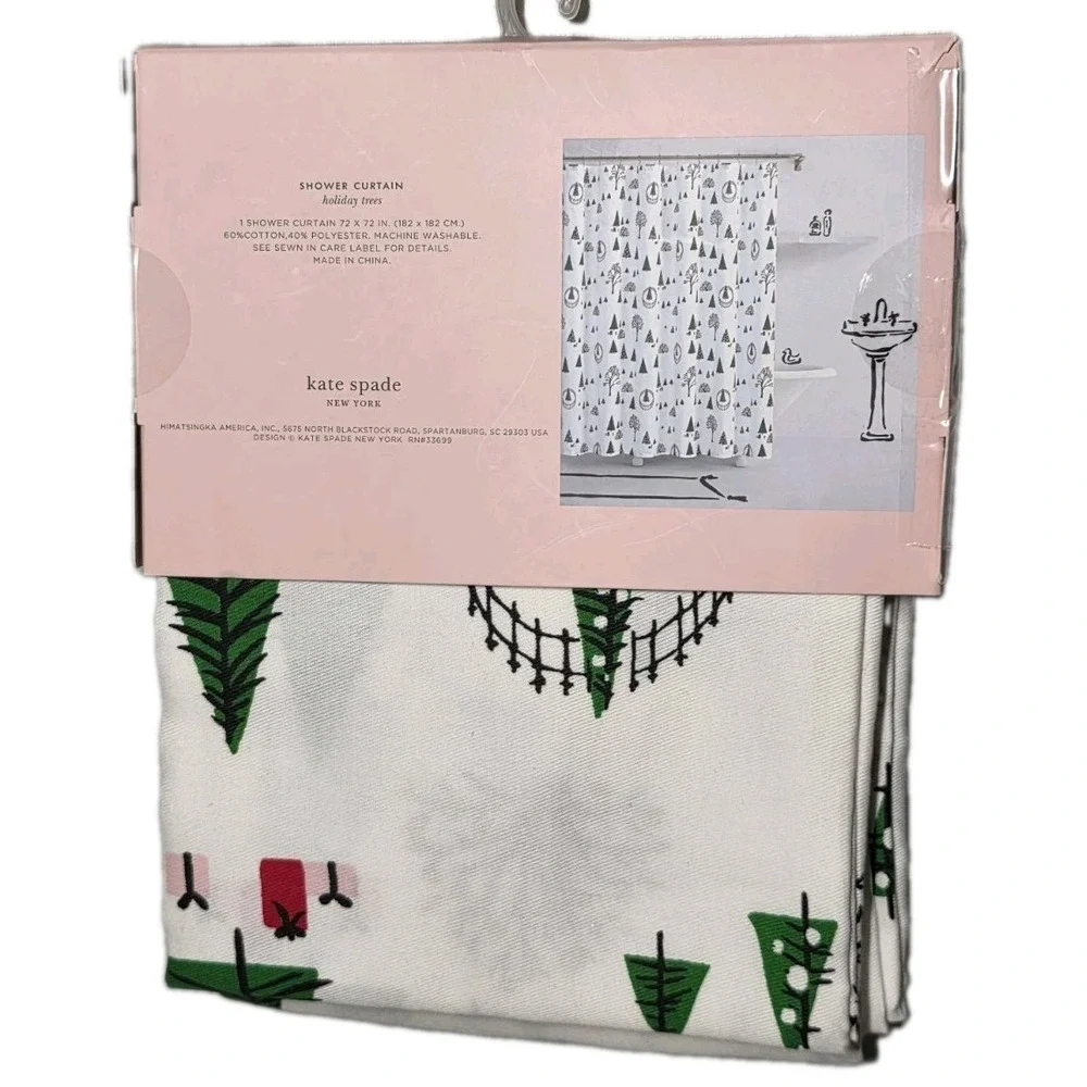 Kate Spade New York Holiday Trees Fabric Shower Curtain 72x72 Cotton Poly NEW